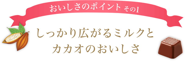 おいしさポイントその1 しっかり広がるミルクとカカオのおいしさ