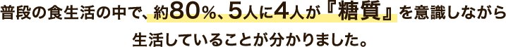 普段の食生活の中で、約80%、5人に4人が『糖質』を意識しながら生活していることが分かりました。
